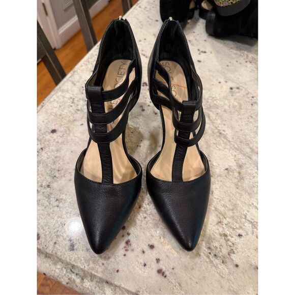 Sole Society Black Strappy Pointed Toe Low Heel Pumps sz 11 EUC - Picture 5 of 8